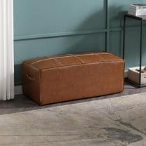 Guyou 40.25 inches Rectangle Ottoman Bench Upholstered Faux Leather Entryway Bench End of Bed Bench Seat Footrest Stools for Living Room Bedroom Dining Room Hallway,Waterproof, Brown PU