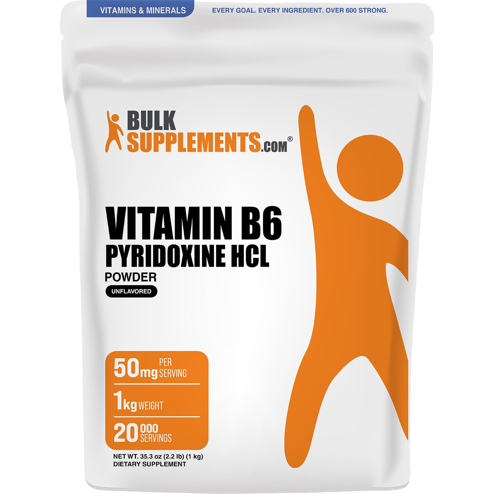BulkSupplements Pyridoxine Hydrochloride (Vitamin B6) Powder - 1 Kilogram (2.2 lbs)