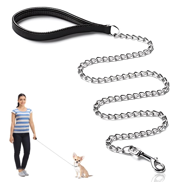 Correa para perros a prueba de mordeduras, 120 cm, correa ligera para perros, cadena resistente para correa de perro, correa de metal para perros con mango de nailon para perros pequeños (3