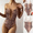 Coffee, variant on Floenr One Piece Women’s Bikini Swimsuit,Sexy One Shoulder Cutout Knot Adjustable Bathing Suit,High Waisted V Neck Tankini Swimwear
