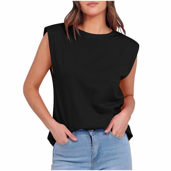 Womens Summer Tank Tops, Sleeveless Shirts for Women Casual Loose Fit Solid Color Crewneck Tanks Dressy Blouses