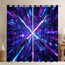 Manfei Modern Cool Lightsaber Curtains Pack of 2 (42x84 Each),Cartoon Light Sword Curtains Blackout,Neon Purple Bedroom Curtains For Boys Kids,Breathable Home Decor