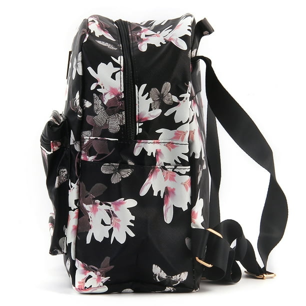 Coofit Women Backpack Floral Printed Faux Leather School Bookbag