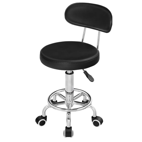HOOBRO Height Adjustable Rolling Stool with Low Back, 360° Rotating, Black