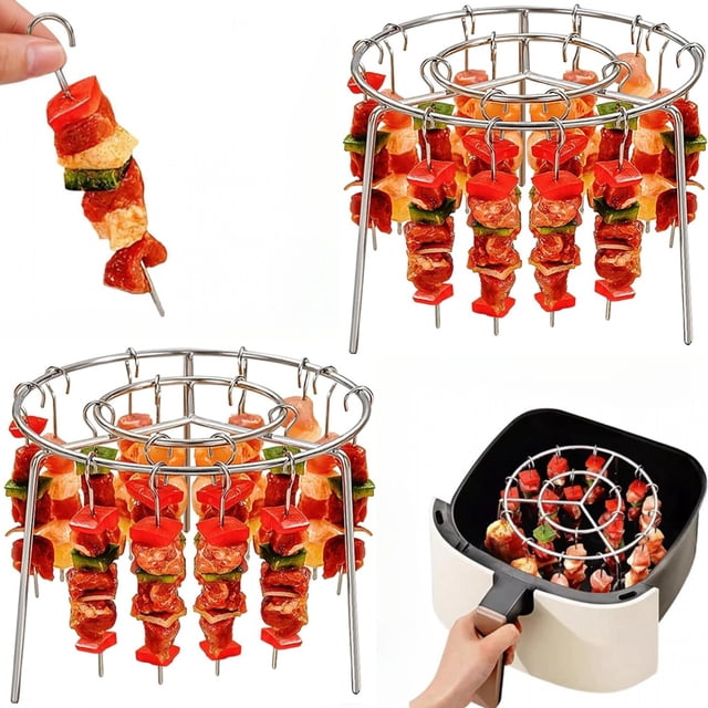 YSTIANN Kit d'Accessoires pour Friteuse à Air Chaud en Acier Inoxydable 2 Pcs - Grille Verticale Universelle + 36 Brochettes pour Rôtissoire Poulet, Kebabs, Four & Cuisson WJ85-2849