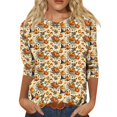 thumbnail image 2 of Halloween Tops for Women Skeleton Bat 3/4 Sleeve Spooky Blouses Candy Spider Crew Neck Funny T Shirts, S, 2 of 7