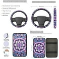 thumbnail image 3 of Yuyamidu Purple Boho Flower Blossom Car Seat Cover Set with Steering Wheel Cover Seat Belt Covers Center Console Pad Cup Holder Lip Gloss Bag Key Chain 13 PCS Auto Interior Sets, 3 of 6