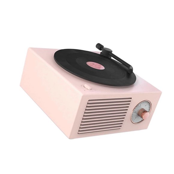 Turntable Speaker USB Bluetooth V5.0 Vinyl Player Bluetooth Record Player Stereo Vintage Portable Speaker, Pink