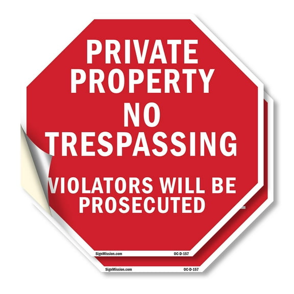 Private Property No Trespassing Violators Will Be Prosecuted (2 Pack) 18 inch X 18 inch Octagon Vinyl Label Decal Sticker Weather Resistant, UV Protected for Workplace, Made in the USA