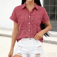 thumbnail image 5 of MYAOYI Womens Tops Gingham Checkered Short Sleeve Shirts, Button Down with Pockets, 5 of 7
