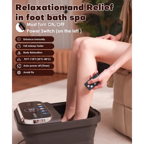 Collapsible Foot Spa with Heat, Bubble, Temp Control, Remote, Color Touch Screen, 6 Massage Rollers, Deep