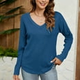 thumbnail image 6 of Olyvenn Plus Size Sweatshirts for Women Waffle Lightweight Knit Tops Casual V Neck Long Sleeve Loose Tunic Sweaters Fashion Clothes Blue 10, 6 of 9