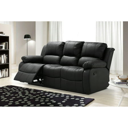 Algeciras Black Bonded Leather Living Room Reclining Sofa with Drop-down Tea