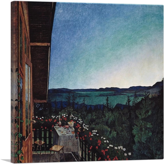 ARTCANVAS Summer Night 1899 Canvas Art Print by Harald Sohlberg - Size: 12" x 12" (0.75" Deep)