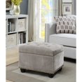 thumbnail image 6 of Homestock Mid-Century Marvel Storage Ottoman, Button Tufted Hinged Lid With Nailhead Trim, Faux Linen Upholstery, Solid Wood Turned Feet, 24" W X 18" D X 18" H, 6 of 8