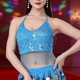 thumbnail image 5 of Top corto con borlas para danza del vientre, para fiesta, disfraz, lentejuelas, ajustable, con purpurina, para mujer Azul claro, 5 of 8