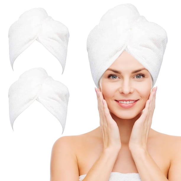 Nexcover Toalla Para El Cabello De Microfibra, Paquete De 2 (Color Blanco), Turbantes Para El Cabello De 9,8 Pulgadas X 25,5 Pulgadas, Toalla Para El Cabello Ultra Absorbente De Secado Rápido, Toallas