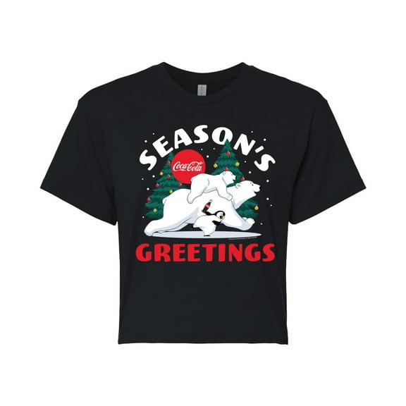 Coca-Cola - Seasons Greetings Polar Bears - Juniors Cropped Short Sleeve Graphic T-Shirt