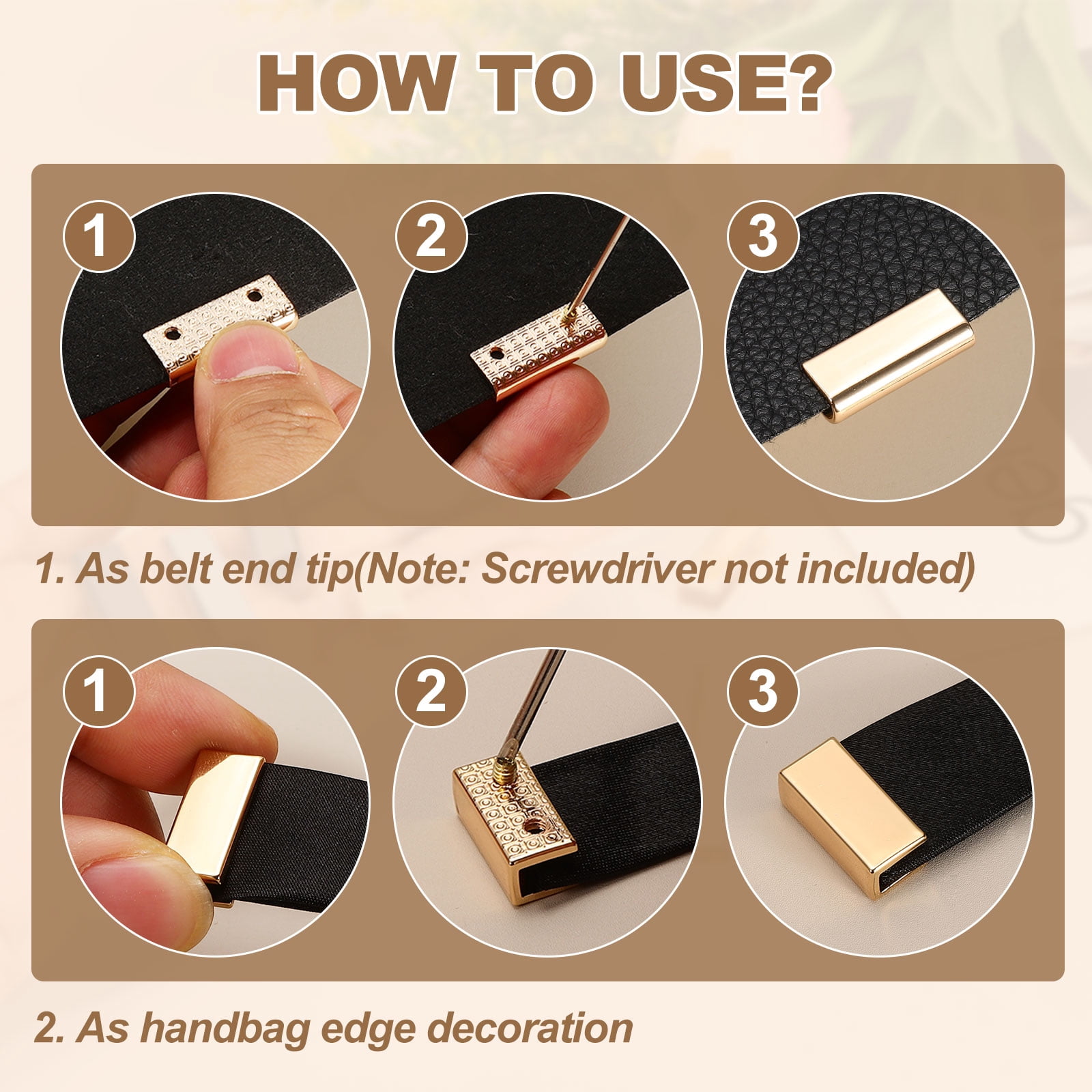24Pcs Metal Belt Buckle End Tips with Screws, Light Gold Zinc Alloy Purse Hardware Belt Tip 0.22 Inch Wide Rectangle Zipper End Cap for DIY Crafts Bag Making Belt Clip Clasps