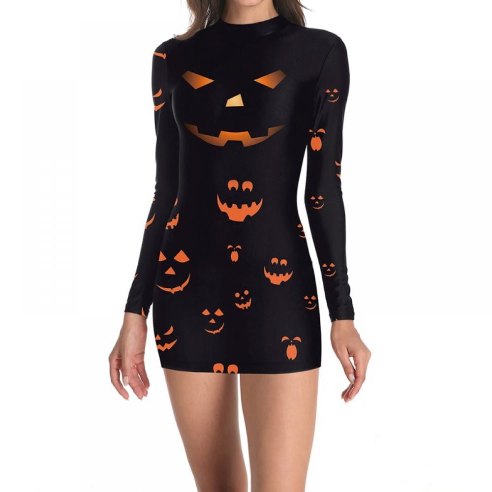 Womens hands Halloween Costume Skeleton choker Mini Swing body con Dress fangs 