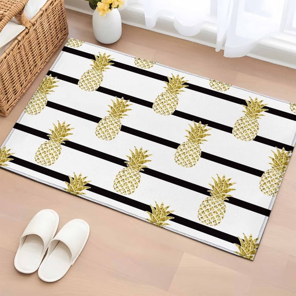 Pineapple Entryway Rug 2'x3' Non Slip Front Door Mats, Modern Abstract Yellow Fruits Stripes Entrance Rugs Indoor Outdoor Carpet, Washable Floor Mats Small Area Rug for Bedroom Kitchen
