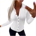 thumbnail image 2 of Xunlbb Long Sleeve Shirts for Women, Women's Solid Color Button Up Long Sleeved V-neck Shirt S-2XL Holiday Gift Finder, 2 of 6