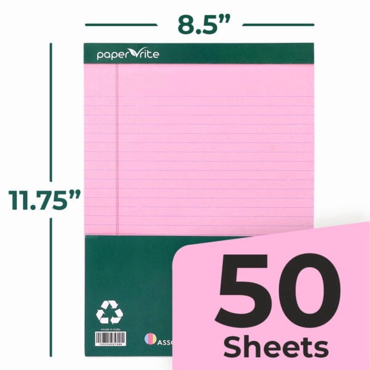 Paper Rite Large Writing Pads | Pack of 12 | 50 Sheets | 11.75 x 8.5 Inches | Blue Pink Green | Daily Use Notebooks