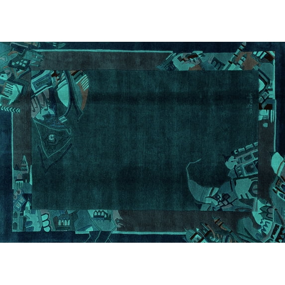 Ahgly Company Indoor Rectangle Abstract Turquoise Blue Modern Area Rugs, 5' x 8'