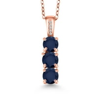 Gem Stone King 1.84 Ct Round Blue Sapphire White Diamond 18K Rose Gold Plated Silver Pendant