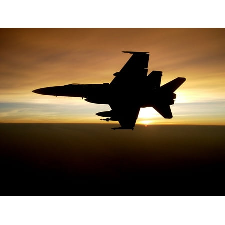 Canvas Print Sunset Silhouette Fighter Military Jet Flying Stretched Canvas 10 x