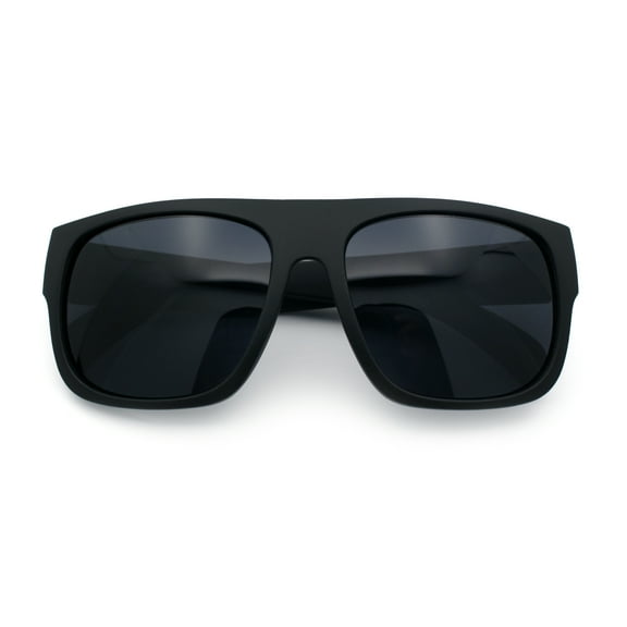Kush Mens Flat Top Horn Rim Plastic All Black Gangster Shade Sunglasses Matte Black - Silver Logo