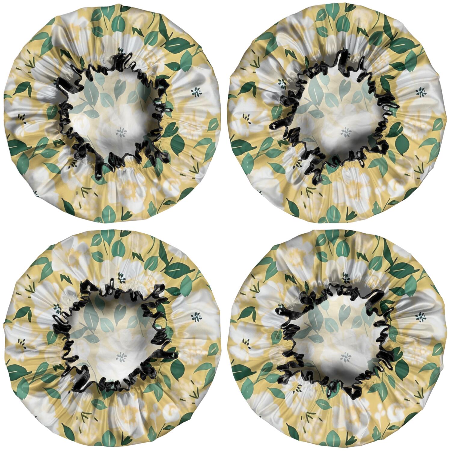 Shower Caps,Pioneer Flower Floral Print Pattern Waterproof Shower Cap for Women 4 Pieces,Double Reusable Hair Cover for Shower PEVA Elastic Stretch Hem