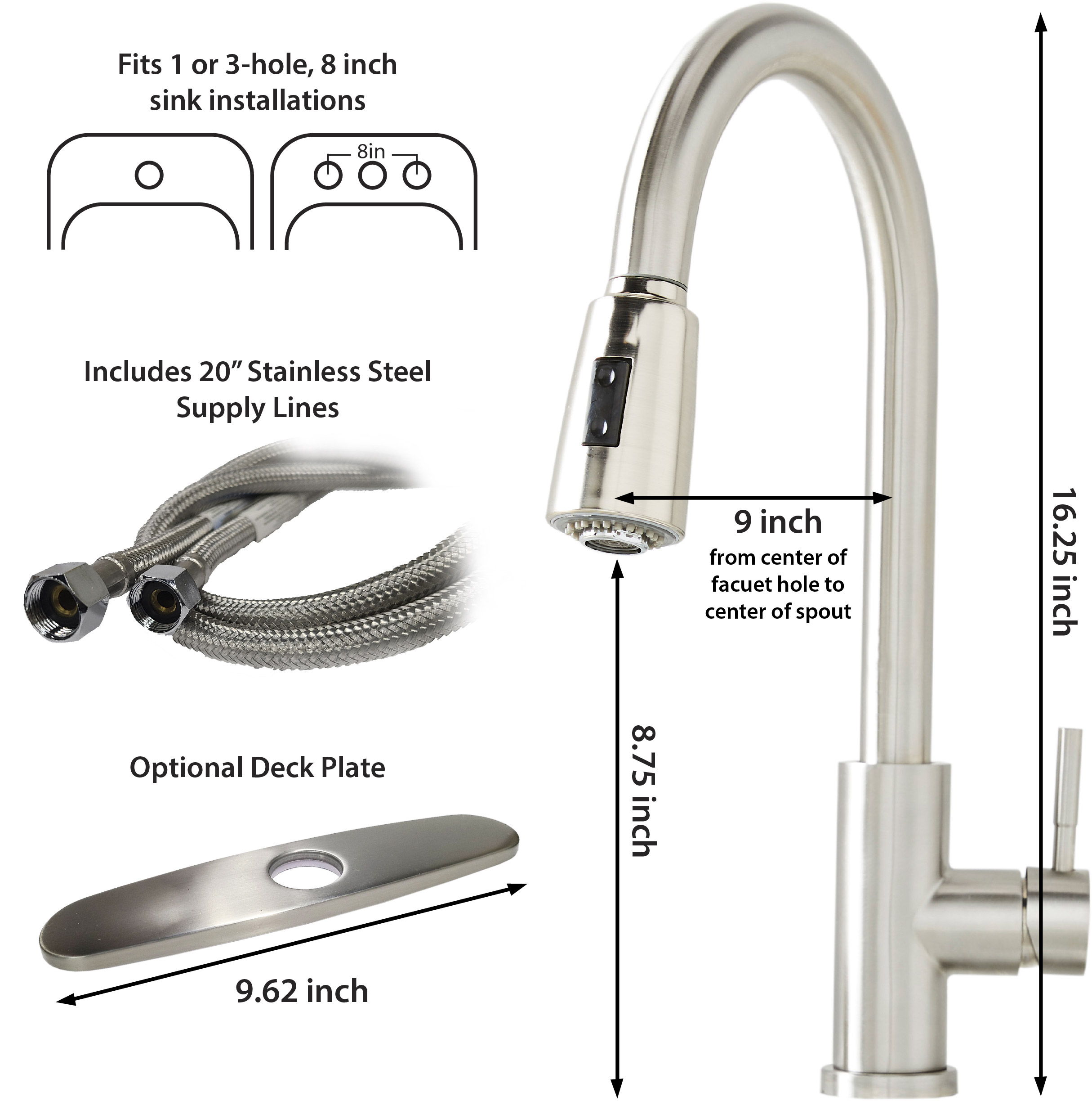 BETTER HOMES & GARDENS ELMONT HIGH SPOUT SINGLE HANDLE PULL DOWN KITCHEN FAUCET WITH SOAP DISPENSER, SATIN NICKEL