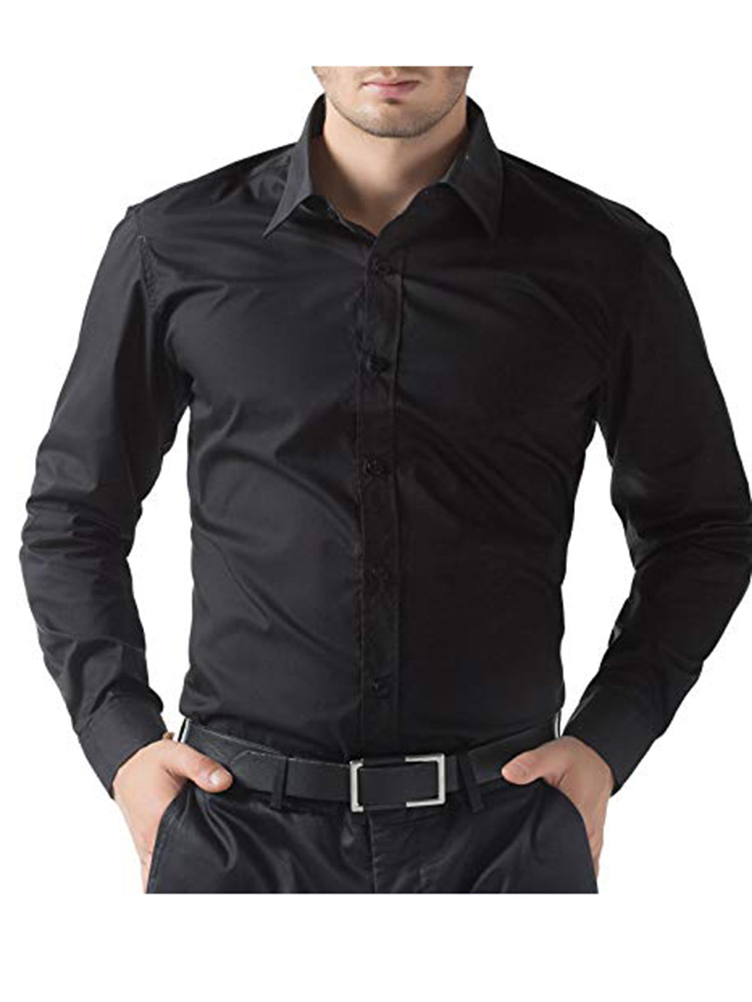 Sebaby Men Slim Fleece Business Thicken Button-Up Blouses and Tops Shirts