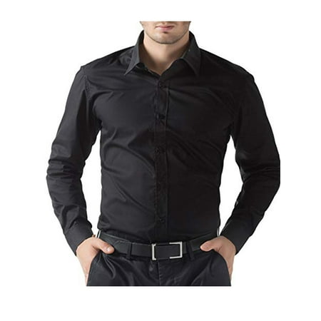 Mens Dress Shirt Button Down Stylish Shirts Wrinkle-Resistant Long-Sleeve Solid Dress Shirt Black/White/Dark Blue