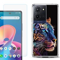 Phone Case for TCL K33 5G, with Screen Protector, by OneToughShield - Neon Tiger