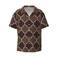 thumbnail image 2 of Lsque Brown Gold Grid print Men's Cuban Collar Short Sleeve Shirt Summer Beachwear Casual Button Down Fashionable Vacation Leisure Shirt-XX-Large, 2 of 7