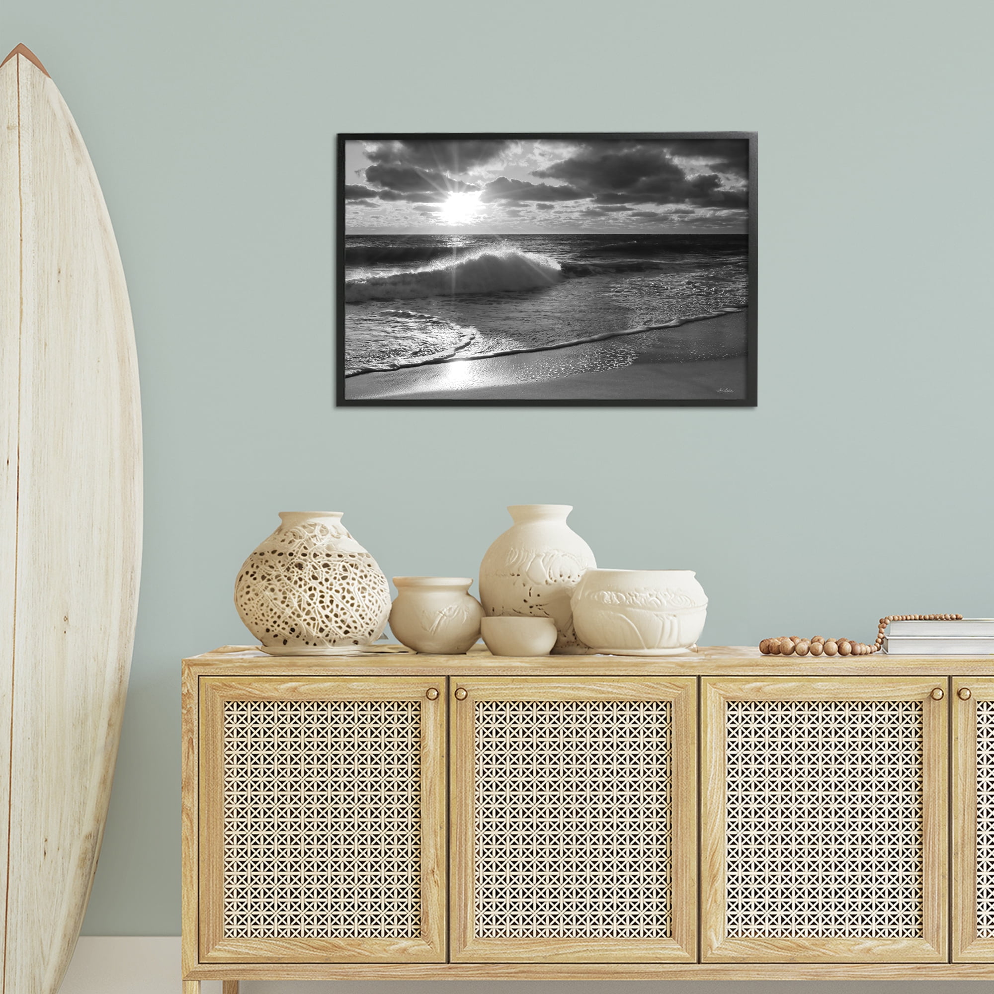 Stupell Industries Sunset Crashing Wave Landscape Photography Black Framed Art Print Wall Art, 30 x 20