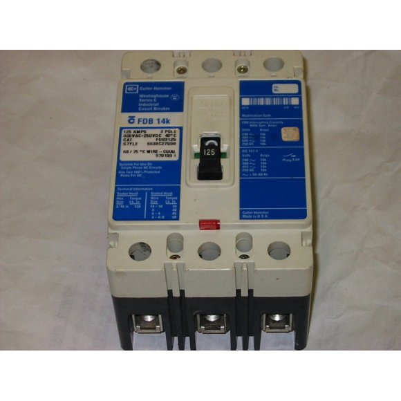 CUTLER HAMMER FDB3125 125 AMP, 250 VDC, 3-Pole, 600 VAC, C Series, F-Frame, Load Side LUGS ONLY, Molded CASE Circuit Breaker