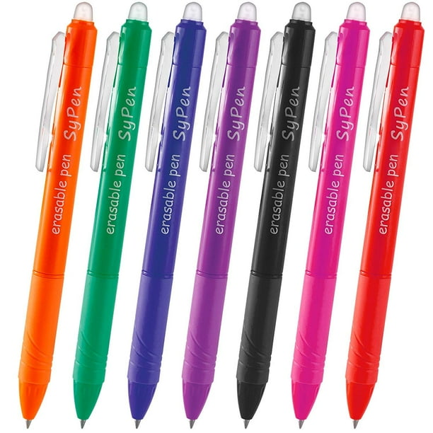 SyPens Erasable Pens 7 Pack Fine Point Retractable Click Pen with