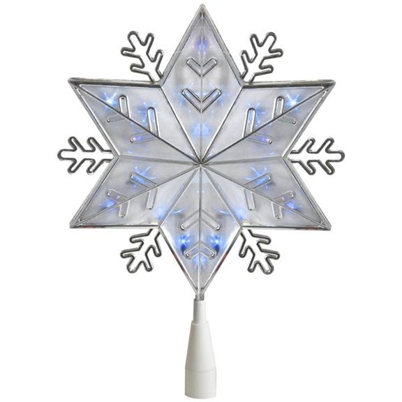 10 in. Silver 8-Point Snowflake Christmas Tree Topper - Blue Lights