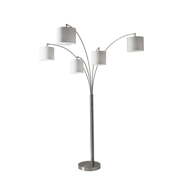 Adesso Trinity 5 Arm Arc Lamp 82 H White Shade Brushed Steel Base Com Adesso Trinity 5 Arm Arc Lamp 82 H, 5 Arm Arc Floor Lamp Replacement Shades