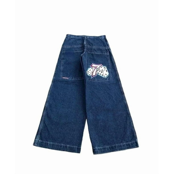 Pantalones vaqueros unisex estilo hip-hop gótico urbano de talle alto y corte holgado con diseños rasgados y bordados for hombre y mujer