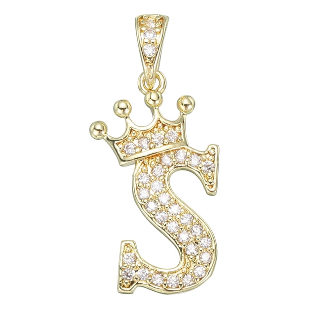 Encanto de Letra de Corona A-Z, Colgante de Letra S en Oro Laminado con Circonitas, Joyería de Monograma Inicial para Hombres y Mujeres DIY