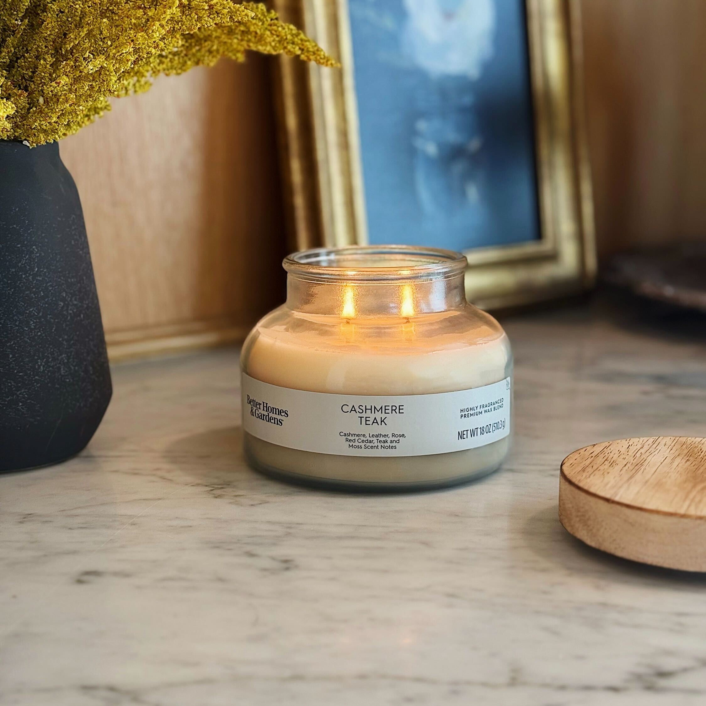 Better Homes and Gardens Cashmere Teak Scented 2-Wick Ombre Jar Candle 18oz.