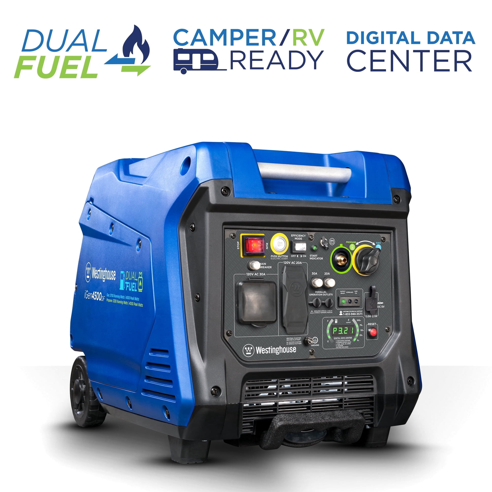 Westinghouse 4500 Peak Watt Electric Start Dual Fuel Portable Inverter Generator with RV Outlet