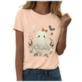 thumbnail image 5 of enyan Cute Ghost Pumpkin Graphic Shirt Fall Tshirt Graphic Tees casual Short Sleeve Tops Cute Halloween Shirts for Women Light Yellow,XL, 5 of 6