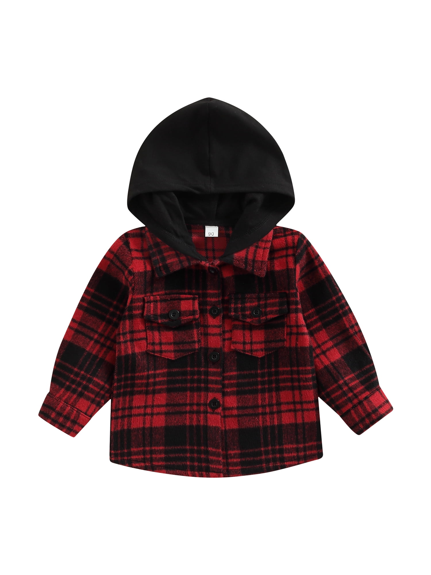 Toddler Kids Baby Boy Girl Long Sleeve Single Breasted Plaid Hooded Shirt Tee Tops Spring Autumn Clothes 