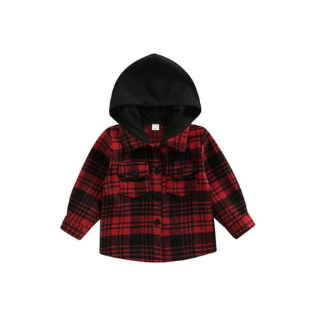 

ZIYIXIN Toddler Baby Boys Long Sleeve Button Down Plaids Flannel Hooded Shirt Jacket Tops Shirts Fall Clothes Black Red 4-5 Years