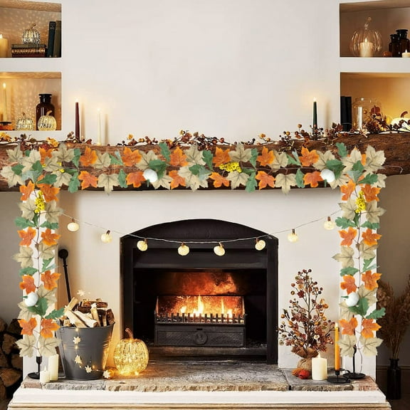 hengsof Fake Plants Fake Maple Leaf Eucalyptus Garland Party Leaf Christmas Leaf Maple Festival Maple Fall Rattan Hanging Ratta